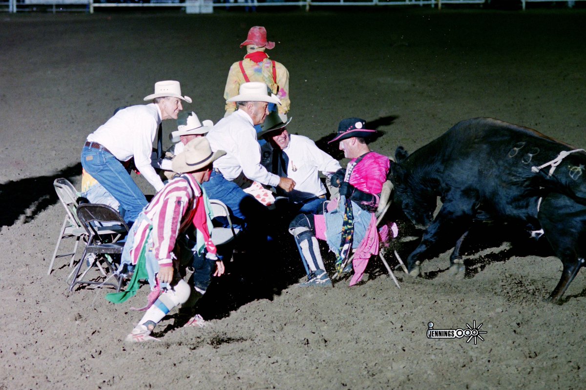 badcorodeo's tweet image. A throwback to when the committee at Parker County Sherrifs Posse Rodeo in Weatherford, TX wanted to play cowboy poker.  (Luckily) no committee members were harmed, but bullfighter Mark Callihan took a hard shot to the back.  #ExpectTheUnexpected