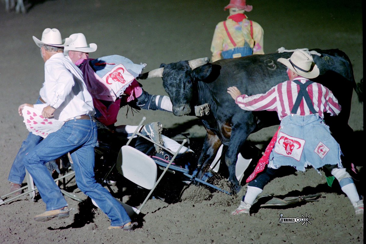 badcorodeo's tweet image. A throwback to when the committee at Parker County Sherrifs Posse Rodeo in Weatherford, TX wanted to play cowboy poker.  (Luckily) no committee members were harmed, but bullfighter Mark Callihan took a hard shot to the back.  #ExpectTheUnexpected
