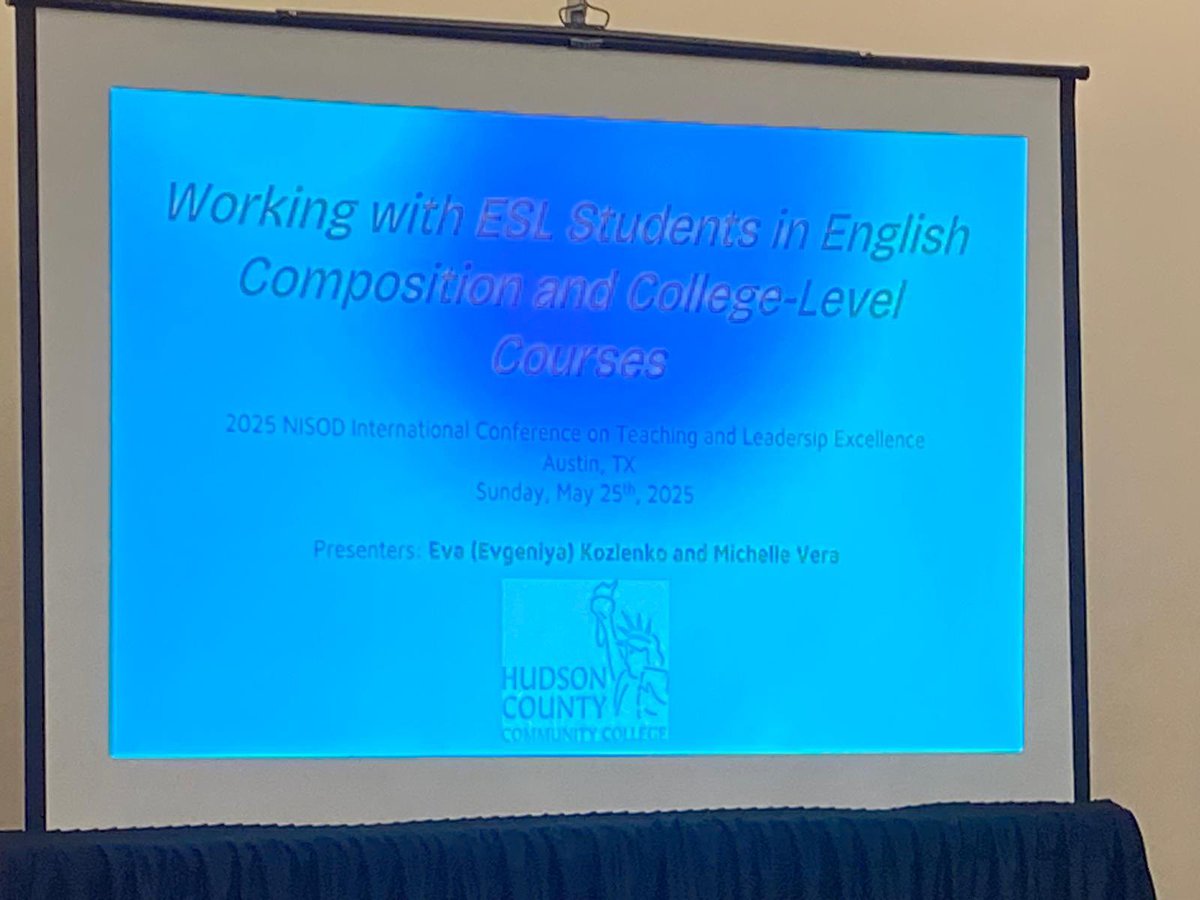 HCCC Prof. Evgeniya Kozlenko and Instructor Michelle Vera present: Working with ESL Students in English Composition and College-Level Courses at the 2025 <a href="/NISOD/">NISOD</a> Conference on Teaching and Leadership Excellence, in Austin, TX. <a href="/NJCommColleges/">NJ's Community Colleges</a> <a href="/DrCReber/">Dr. Christopher Reber</a> <a href="/HudCoTweet/">Hudson County</a> <a href="/AchieveTheDream/">Achieving the Dream</a>