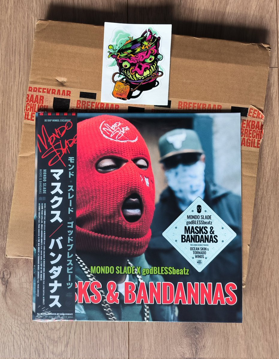 KrisKromanski's tweet photo. S/O #DeRapWinkel 4 mail drop 📦🙏🏾

"MASKS &amp; BANDANAS"
@Slademanmondo x godBLESSbeatz
Finally can spin this banger and put it to da Mondo Slade collection yo! Lucky to catch one of these /25 copies limited OBI variants. Sold out instantly!
Listen here:
🔊 https://t.co/VBR69KhMfO https://t.co/OeNcsXw2GG