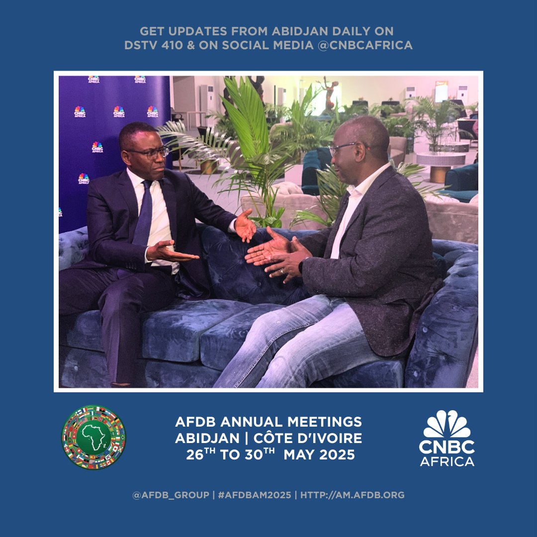 [EVENT] Catch CNBC Africa for the latest updates and developments coming out of the <a href="/AfDB_Group/">African Development Bank Group</a> Annual Meetings being held in Abidjan, Côte d'Ivoire, between the 26th of May and the 30th of May. 

The theme of the 2025 Annual Meetings is "Making Africa's Capital Work Better for