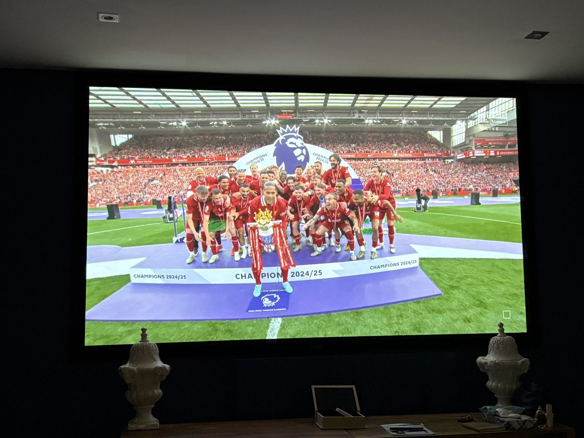 I am down in Cornwall so can be at Anfield, but watching it all on a 180 inch home cinema in our rental helps! 
#LFC #YNWA #Champions.