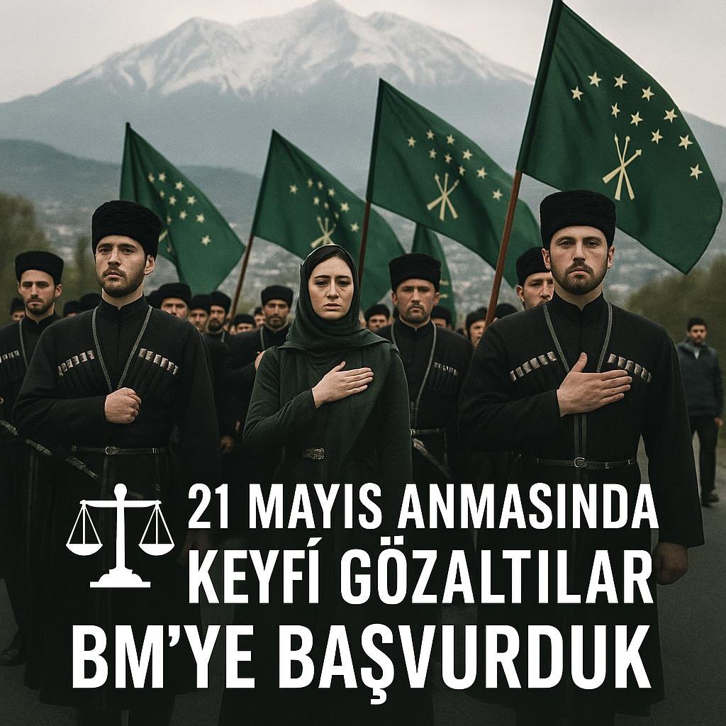 eskafder's tweet photo. 📢 BM’ye Başvurduk: 
Çerkes Soykırımı Anmasında Keyfî Gözaltılar Kabul Edilemez!

21 Mayıs 2025 tarihinde Kabardey-Balkar Cumhuriyeti’nin başkenti Nalçik’te yaklaşık 2000 kişinin katılımıyla barışçıl bir şekilde gerçekleşen Çerkes Soykırımı anma yürüyüşü sonrasında, en az 8 kişi keyfî şekilde gözaltına alınıp hapis cezasına çarptırıldı. Aynı gün Adıgey’in başkenti Maykop’ta ise anmalara katılan 10 genç gözaltına alındı, ardından serbest bırakıldılar.

Bu uygulamalar ifade özgürlüğü ve barışçıl toplanma hakkının açık bir ihlalidir.

✉️ Aşağıda imzası bulunan kurumlarımızla birlikte Birleşmiş Milletler Keyfi Gözaltılar Çalışma Grubu’na (WGAD) resmi başvuruda bulunduk.

📜 Başvuruda şu talepler yer aldı:
✔ Gözaltıların Rusya Federasyonu Hükümeti’ne acilen bildirilmesi
✔ Gözaltına alınan kişilerin derhal ve koşulsuz serbest bırakılması
✔ Rusya’nın taraf olduğu uluslararası insan hakları sözleşmeleri kapsamındaki yükümlülüklerinin hatırlatılması
✔ Keyfî tutuklama yasağı ve barışçıl toplanma hakkı dahil, gözaltına alınanların tüm haklarının güvence altına alınması. 

🖋️ İmzacı Kurumlar:
•Ankara Çerkes Derneği
•Belçika Kuzey Kafkas Derneği
       •Bremen Çerkes Kültür Derneği
•Denizli Çerkes Derneği
•Eskişehir Kuzey Kafkas Kültür ve Dayanışma Derneği
•İstanbul Kafkas Kültür Derneği
•İstanbul Birleşik Kafkasya Derneği
•Kayseri Kafkas Derneği
•Kütahya Kuzey Kafkas Kültür ve Dayanışma Derneği
•Mönchengladbach Kuzey Kafkas Kültür Derneği

📨 Ayrıca konuyla ilgili BM özel raportörlerine, uluslararası insan hakları kuruluşlarına ve Rusya’daki ilgili kurumlara da başvurular yapılacaktır.

Bu hukuksuzlukların derhal sona ermesini talep ediyor, gözaltına alınanların serbest bırakılmasını ve sorumluların adalet önüne çıkarılmasını talep ediyoruz.

🌍 Uluslararası toplumu, insan hakları savunucularını ve diasporamızı bu hukuksuzluklara karşı ses çıkarmaya çağırıyoruz.

#ÇerkesSoykırımı #21Mayıs #Nalçik #WGAD #İnsanHakları #Adalet #Circassians #CircassianGenocide #Maykop