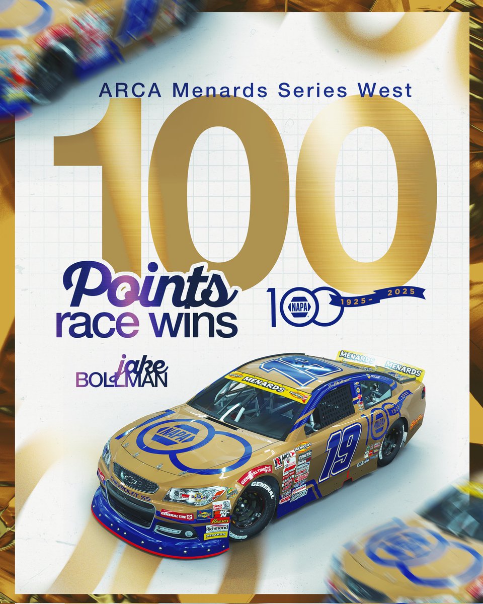 BMR_NASCAR's tweet photo. 100 WINS!

@JBollmanRacing delivered the 100th #ARCAWest points-paying win for BMR at @cnsracing! 

#teamNAPA https://t.co/04zVPP6nA6