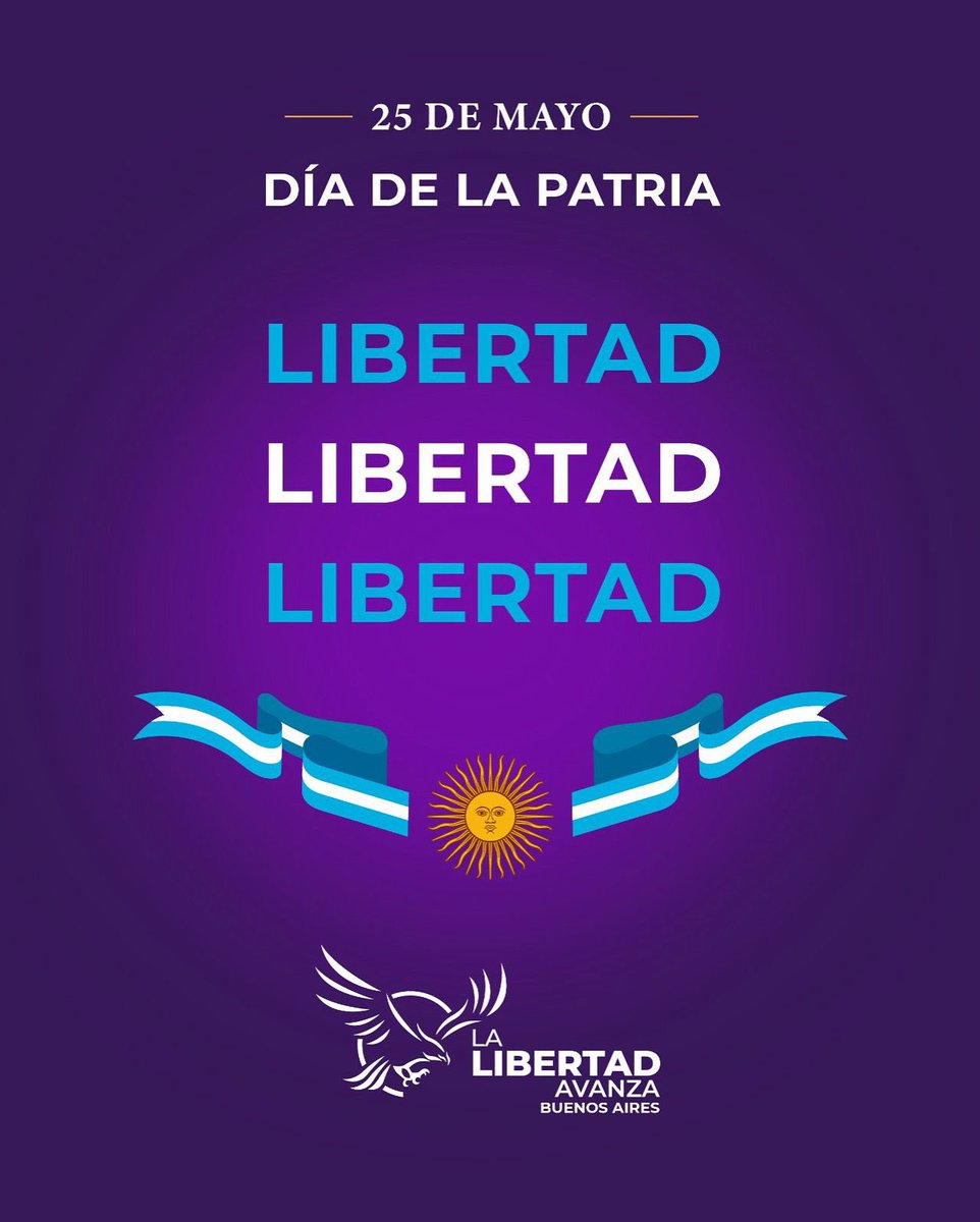Hace 215 años la Revolución de Mayo nos hacía libres. Hoy los argentinos continuamos ese legado: libertad, libertad, libertad. 

¡Viva la Patria!

<a href="/JMilei/">Javier Milei</a> <a href="/KarinaMileiOk/">Karina Milei</a> <a href="/AndreaFVera_/">Andrea Vera</a> <a href="/LLAenPBA/">La Libertad Avanza - Provincia de Buenos Aires</a> <a href="/SPareja_/">Sebastián Pareja</a>