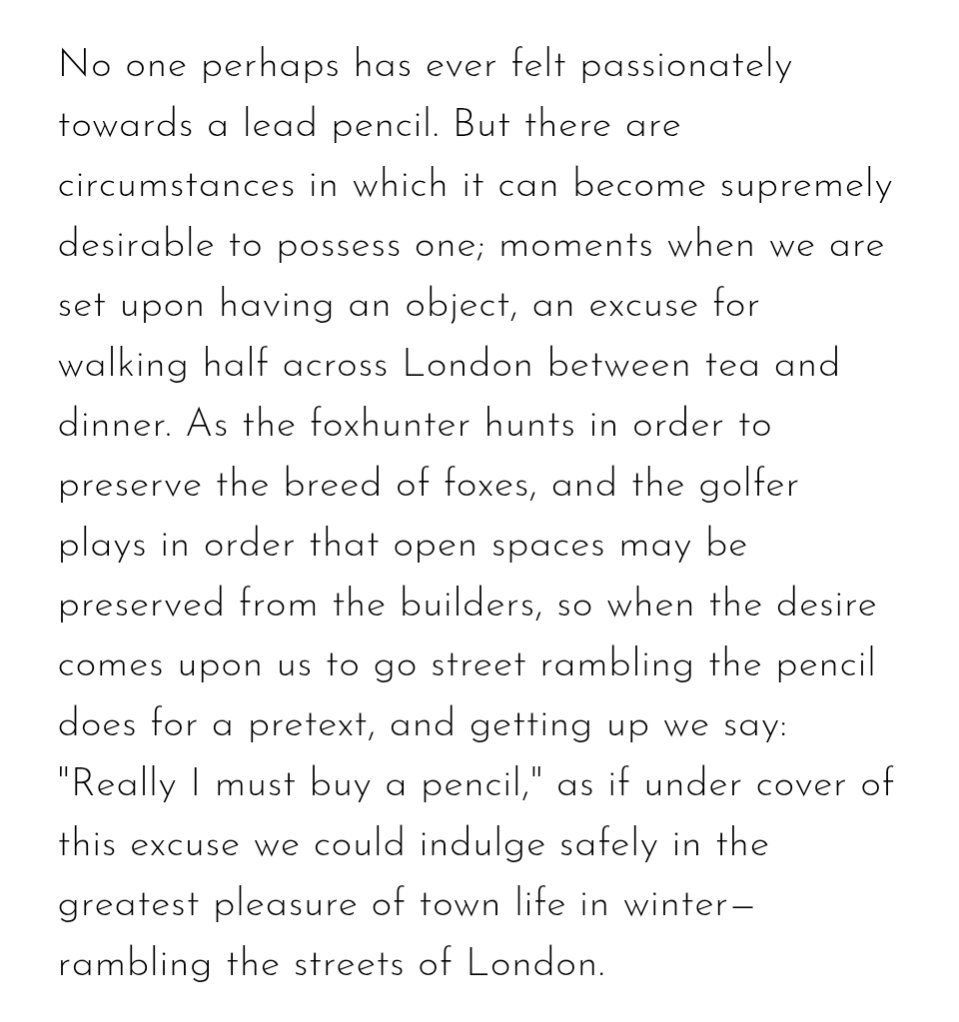 Perfect opening paragraph
(Virginia Woolf, Street Haunting, 1930) https://t.co/rqMnUV2fvV