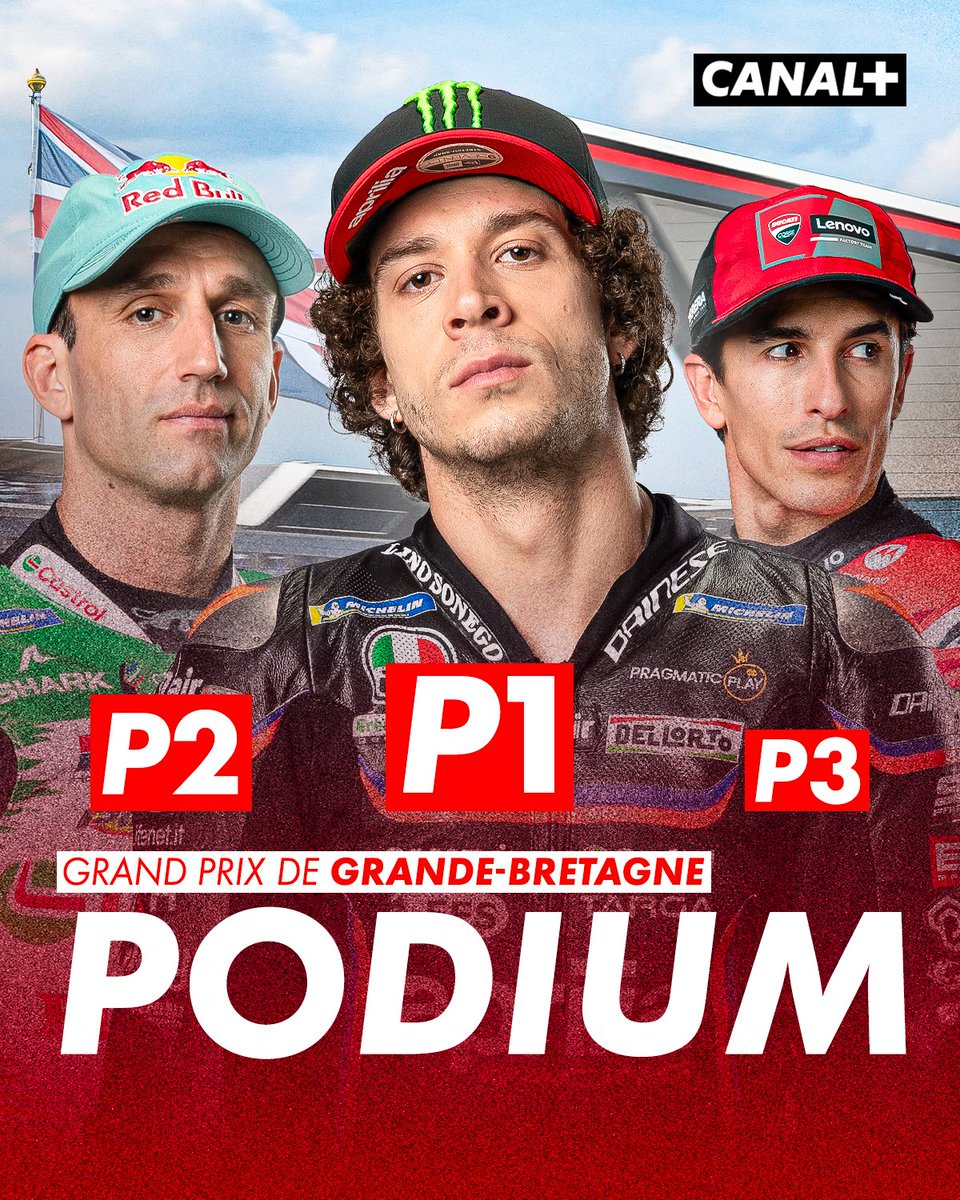 CanalplusMotoGP's tweet photo. Victoire de Marco Bezzecchi ! Victoire d'Aprilia à Silverstone ! 🤩

L'Italien s'impose devant Johann Zarco 🥈 et Marc Márquez 🥉

#BritishGP #MotoGP https://t.co/7SEssQBmhF