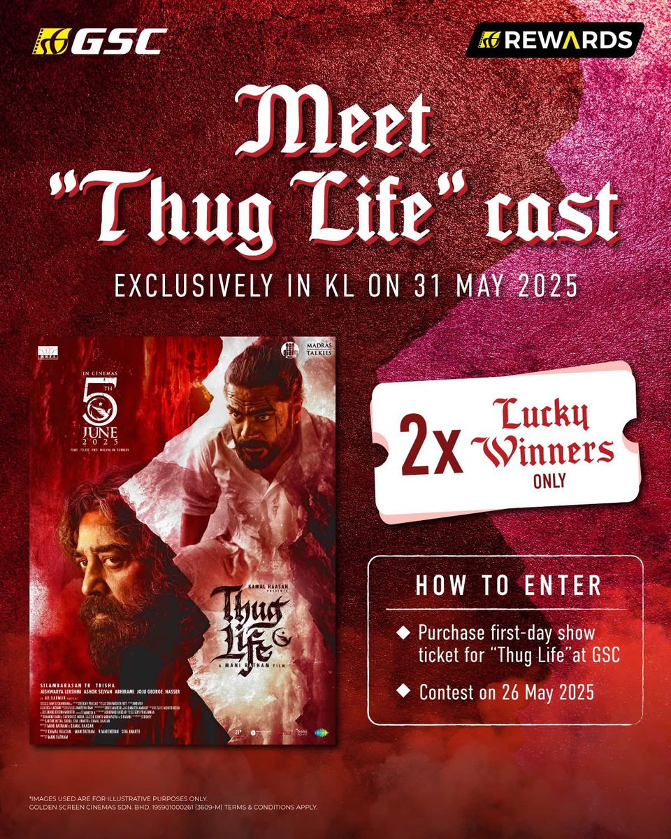 ⚡ When power meets fury, everything changes 💥 And now, you could stand a chance to meet the cast of #ThugLife in person! 👀🔥

Wanna join? Just follow these simple steps:

Step 1: Be among the first #GSCRewards members to purchase tickets for the first-day show of Thug Life at