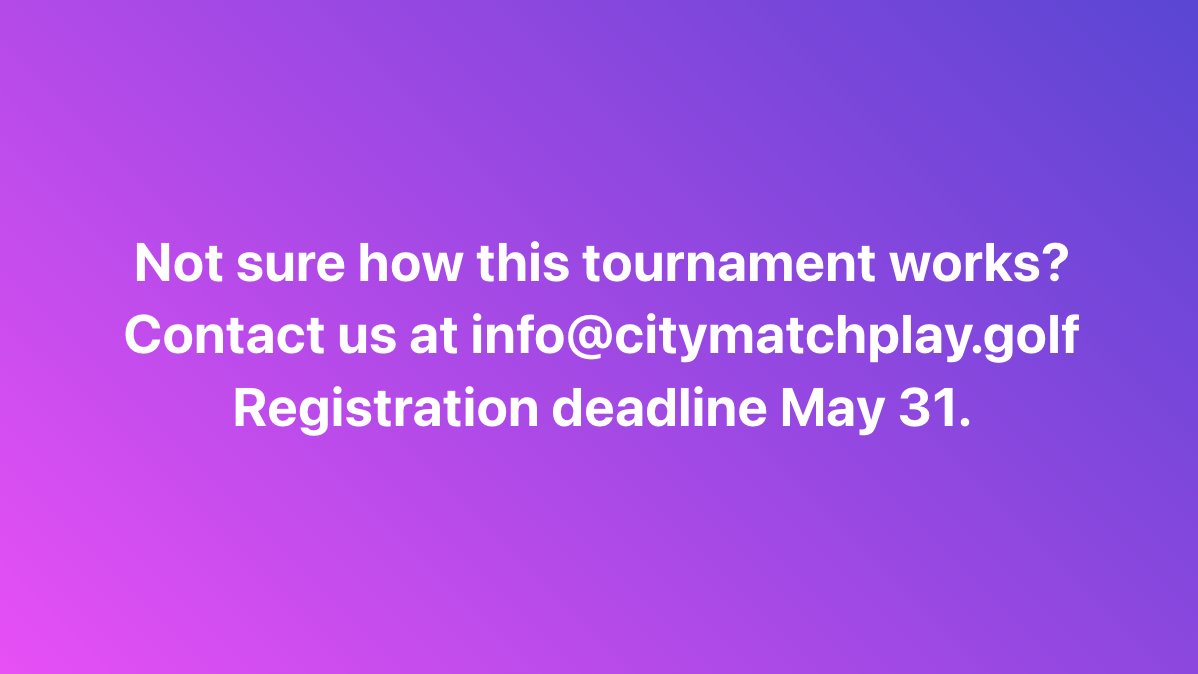 Six days left to register. 260+ entries to date. Room for more. 

events.clubeg.golf/citymatchplay/…