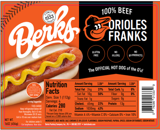 BerksFoods's tweet photo. Keep your eyes peeled for these special Berks hot dogs at your local grocery store! We're so proud to be the #OfficialHotDog of the @orioles. #BetterwithBerks #AllBeef #localfood #WeAreBerks https://t.co/MIezadpZ3x