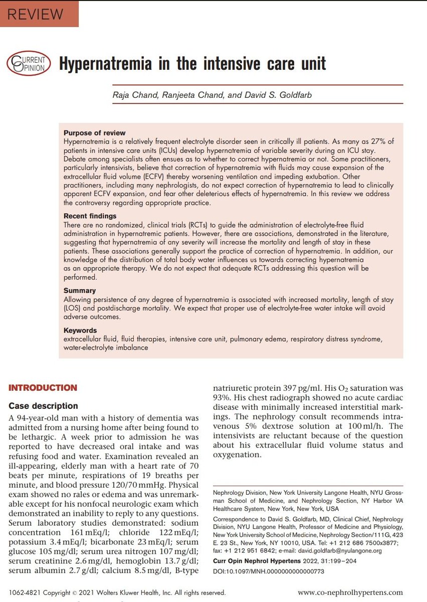Hipernatremia en Cuidados Intensivos 🧂🏥

🔰📚Curr Opin Nephrol Hypertens 2022

DOI:10.1097/MNH.0000000000000773

Enlace a Artículo Completo 👇🏼✅🆓t.me/SoMELaguna