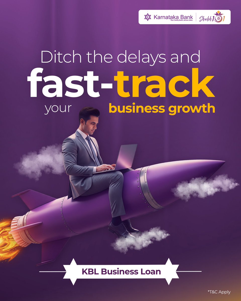 It's time to leave the slow lane behind.

- Quick approval
- Minimal documentation
- Tailor-made solutions for MSME

Apply Now: karnatakabank.com/apply-now

#karnatakabank #business #businessloan #loan #easyloan