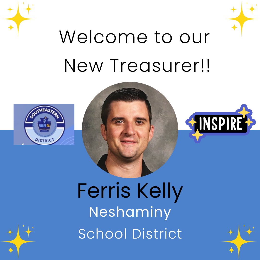🎉 Welcome Ferris Kelly! 🎉
We are thrilled to welcome Ferris Kelly as the new SED Treasurer! 🏆

Ferris brings a lot of experience and passion to the role: 
🍎 Teaches Elementary HPE
🏫  Neshaminy PE Dept Chair
🌟 2020 SED Elementary TOY

Welcome!!🎉 <a href="/MrKellysPETweet/">Ferris Kelly</a> <a href="/SHAPE_PA/">SHAPE PA</a>