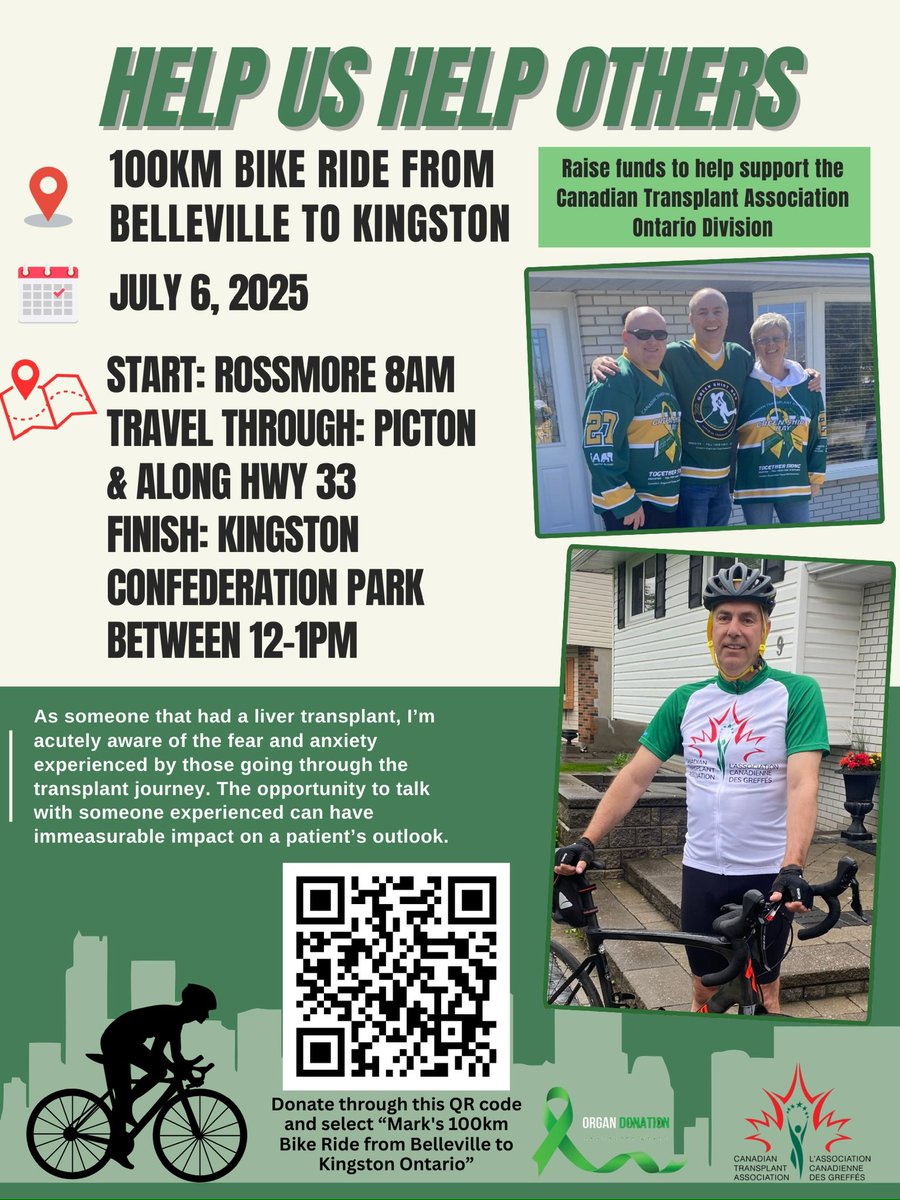 CTA Ontario Division (@ctaontario) on Twitter photo Liver transplant recipient Mark Londry is riding 100km to raise funds for CTA Ontario and awareness. Please support and help us help others <a href="/TrilliumGift/">Trillium Gift of Life Network (Ontario Health)</a> <a href="/kathleenzav/">Kathleen Zavarise</a> <a href="/GreenShirtDay/">Green Shirt Day</a> #beadonor Liver transplant recipient Mark Londry is riding 100km to raise funds for CTA Ontario and awareness. Please support and help us help others <a href="/TrilliumGift/">Trillium Gift of Life Network (Ontario Health)</a> <a href="/kathleenzav/">Kathleen Zavarise</a> <a href="/GreenShirtDay/">Green Shirt Day</a> #beadonor