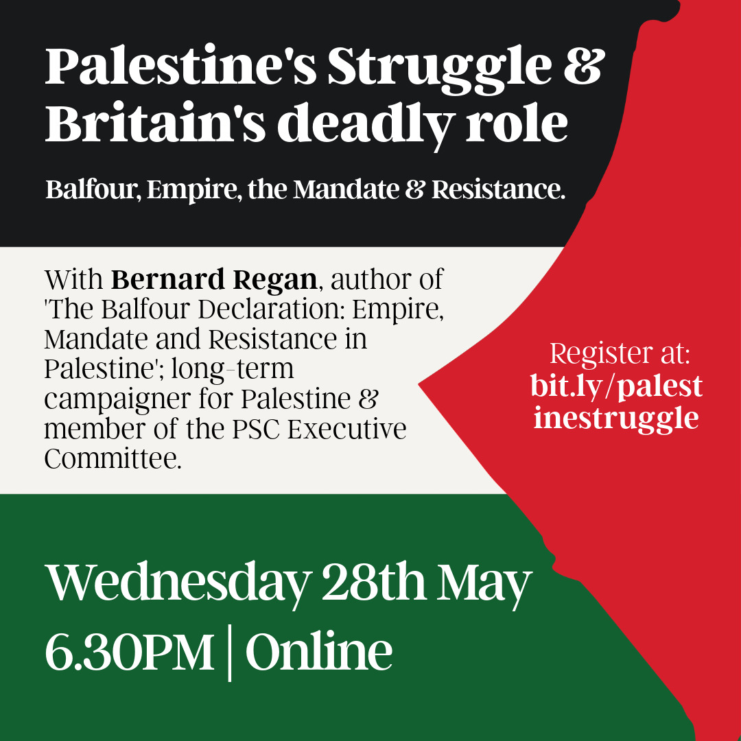 Arise - a festival of Left Ideas (@arise_festival) on Twitter photo Join <a href="/PSCupdates/">Palestine Solidarity Campaign</a> Executive member and author @BernardRegan for what will be a valuable and informative online forum looking into Palestinian history that we're hosting alongside <a href="/LabourOutlook/">Labour Outlook</a> on Wednesday.
You can find out more and register here: bit.ly/palestinestrug… Join <a href="/PSCupdates/">Palestine Solidarity Campaign</a> Executive member and author @BernardRegan for what will be a valuable and informative online forum looking into Palestinian history that we're hosting alongside <a href="/LabourOutlook/">Labour Outlook</a> on Wednesday.
You can find out more and register here: bit.ly/palestinestrug…