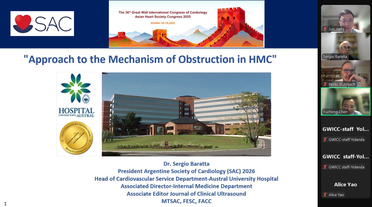 Hoy participamos con Pablo Stuzbach en una mesa conjunta SAC- Sociedad de Cardiología de China para el congreso asiático de cardiología. Seguimos creando puentes  entre SAC con el mundo de la cardiología.