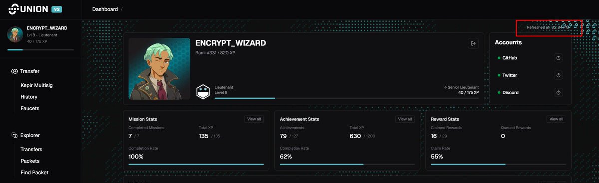 A new refresh indicator has been added to the top right corner of the Union dashboard

this subtle but crucial feature shows the last time your data was updated, helping you track your activity more effectively;

especially during high-traffic periods when the Union Army is in