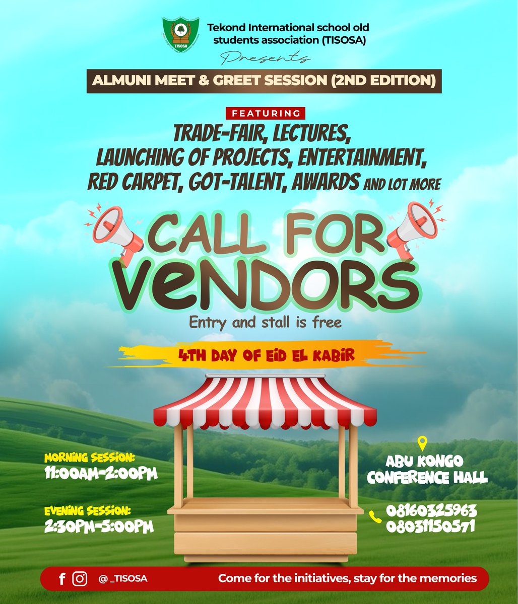 _TISOSA's tweet photo. Book a stall now 📥

Join us in fostering Entrepreneurship and Networking among fellow alumni.

Stall is free for all TISOSA members
#tisosaworld https://t.co/RYB9s45W5W