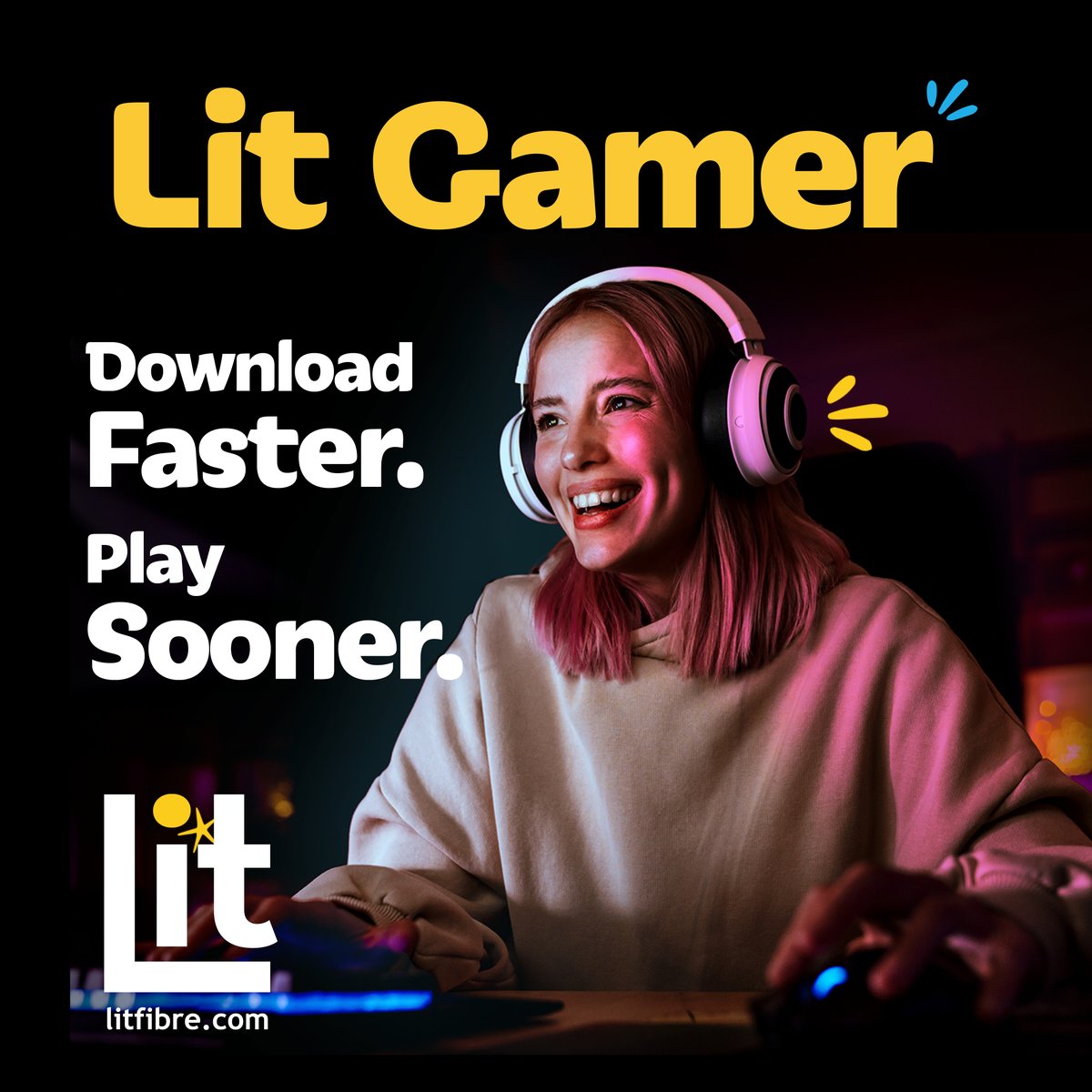 Game, stream, work – all at once 💛 With ultra-low latency, massive bandwidth, and speeds up to 1,000Mbps, #LitUltimate can handle everything at once. No more fighting over WiFi – everyone stays connected, ultra-fast. Upgrade today: litfibre.com/lit-gamer/