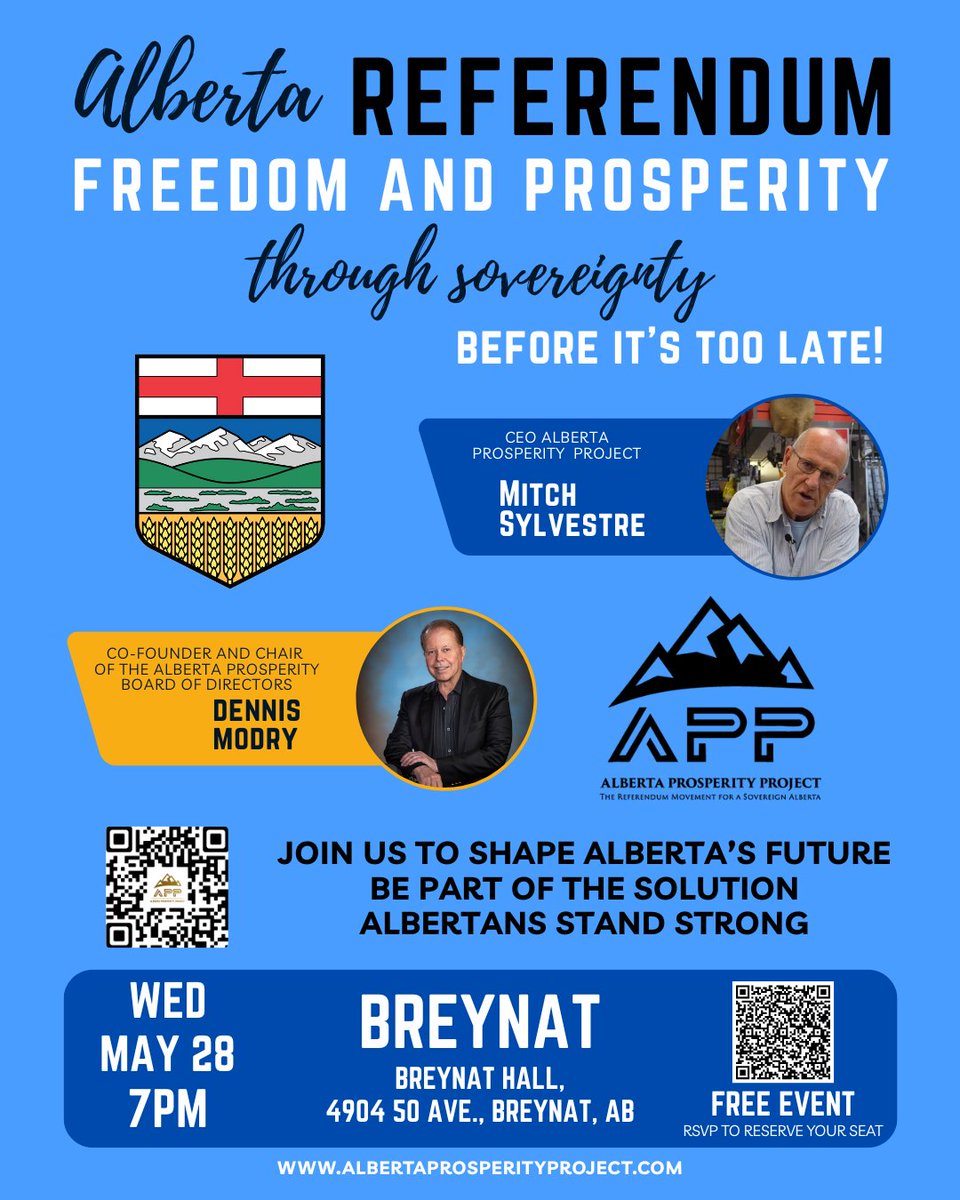 APP Town Hall: Let’s Talk Prosperity at BRAYNAT.

Join us for a conversation about Alberta's future.
We are working to educate and unite citizens around the idea of a stronger, more self-reliant Alberta.

Wednesday, May 28 @ 7 PM

RSVP: bit.ly/albertaevents