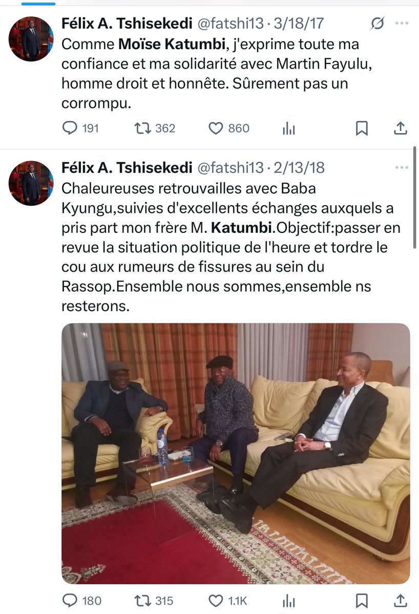 KatangaCynthia's tweet photo. Bonjour Monsieur Nyakeru, En tant que partisan fidèle du président Tshisekedi, vous devriez comprendre qu’effacer le passé ne l’efface pas de la mémoire collective. Le président @Moise_Katumbi n’a pas besoin de supprimer ses anciens tweets : ils racontent une réalité vécue sous Kabila, mais qui, tristement, continue aujourd’hui avec encore plus d’intensité sous votre leader. parce que son propre frère, le président Tshisekedi, lui fait vivre pire. En 3D, comme vous dites si bien😅
Nous n’avons pas honte de notre histoire. Et lorsque votre chef montrera l’exemple en effaçant ses propres déclarations contradictoires… alors peut-être, on envisagera.

Bien à vous.