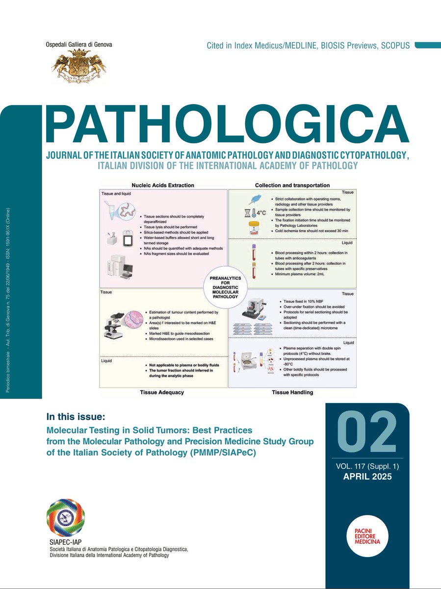 New #OpenAccess special issue of #Pathologica

«Molecular Testing in Solid Tumors: Best Practices from the Molecular Pathology and Precision Medicine Study  Group of the Italian Society of Pathology (PMMP/SIAPeC)»

@ pathologica.it/article/view/1…

#Molecular #Pathology #PathX #MolPath