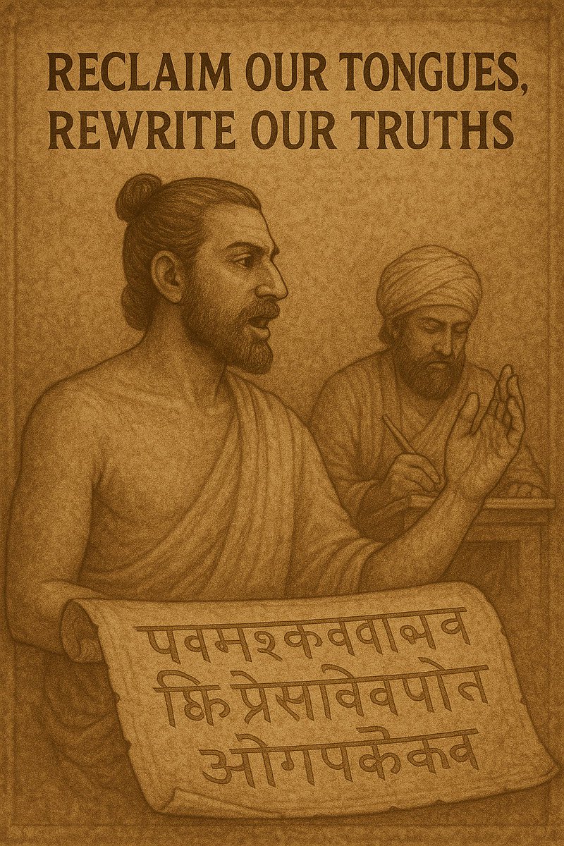ManiYogini's tweet photo. THREAD 🧵: "Bharat Couldn’t Talk Without English?" The Colonial Myth We Still Swallow

They say before English came, Bharatiyas couldn’t talk to each other.
Apparently, Odias and Tamils sat in silence. Telugus ignored Marathis.
No one understood anyone, until the British knight galloped in with grammar books. 😂
Let’s break this delusion.👇