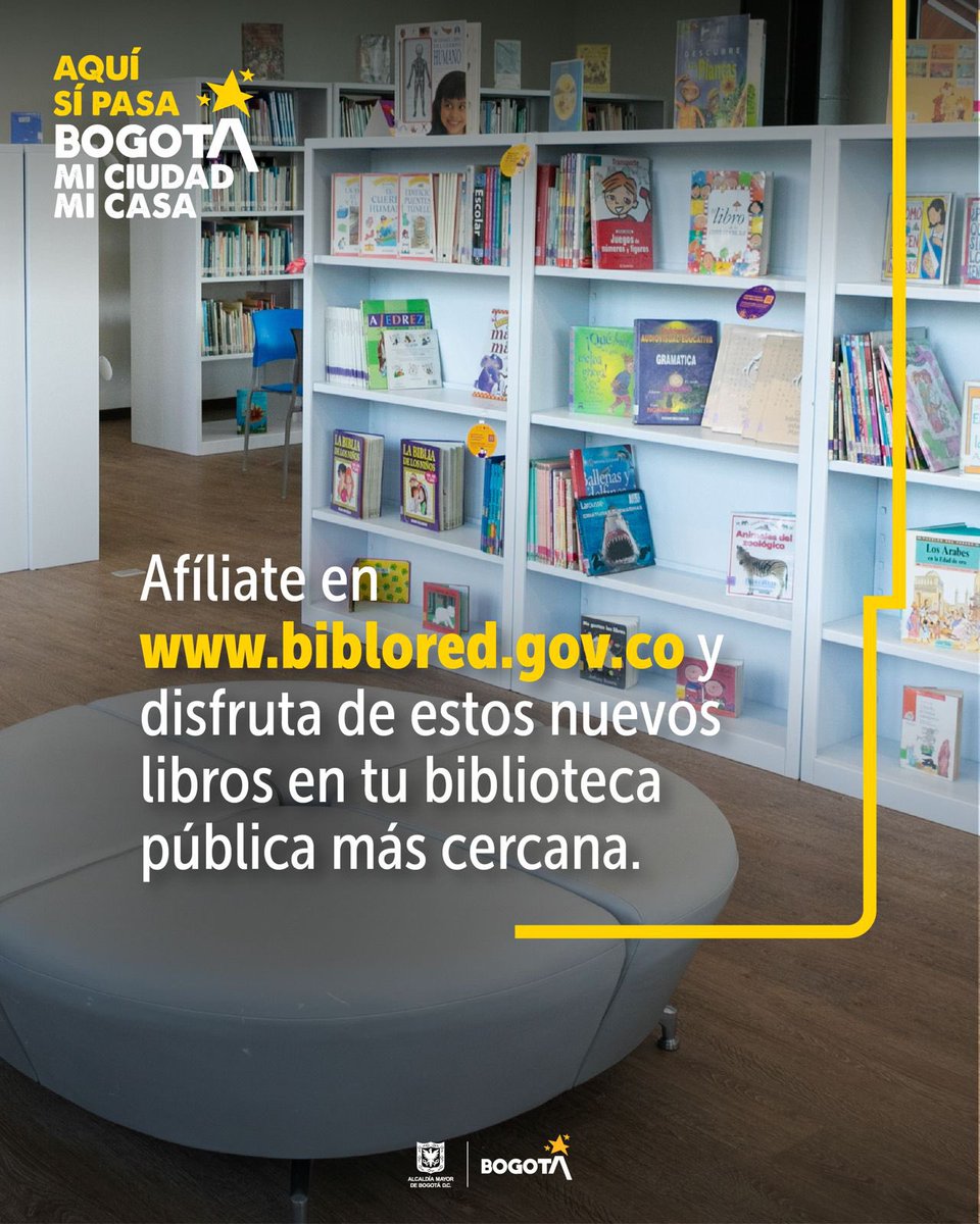 Alcaldía de Bogotá (@bogota) on Twitter photo ¡Ve por tu próxima lectura! <a href="/BibloRedBogota/">BibloRed Bogotá</a> te espera con 10.600 nuevos libros, más de 6.300 de editoriales independientes. Historias que celebran la diversidad y el talento local.
Afíliate en biblored.gov.co y disfruta de estos nuevos libros en tu biblioteca pública más ¡Ve por tu próxima lectura! <a href="/BibloRedBogota/">BibloRed Bogotá</a> te espera con 10.600 nuevos libros, más de 6.300 de editoriales independientes. Historias que celebran la diversidad y el talento local.
Afíliate en biblored.gov.co y disfruta de estos nuevos libros en tu biblioteca pública más