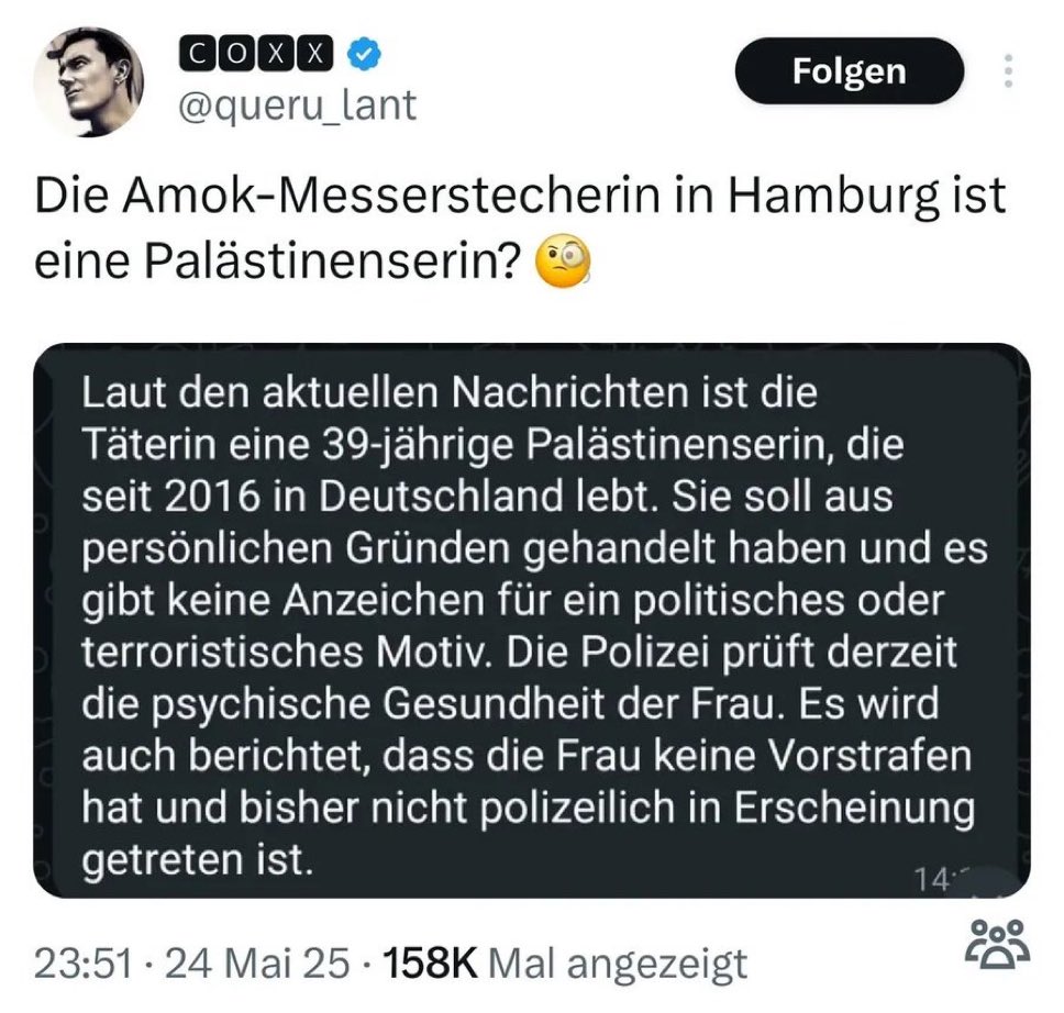 Far-right accounts are falsely claiming the Hamburg attacker was Palestinian