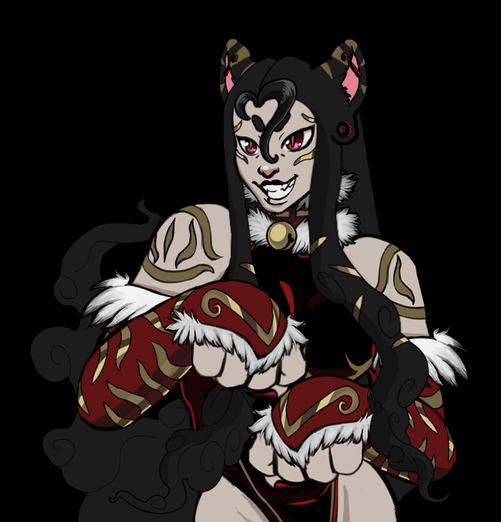 This is Tigerprince.  (tigerprince on bsky)

OH I LOVE THE GLOVES WITH THE RED AND GOLD AND THE FUR TRIM
the cute little striping on the ears!
BIG bell collar
the eyes with that red colour.
THE GOLD MARKINGS ALL AROUND I ADORE

10/10.