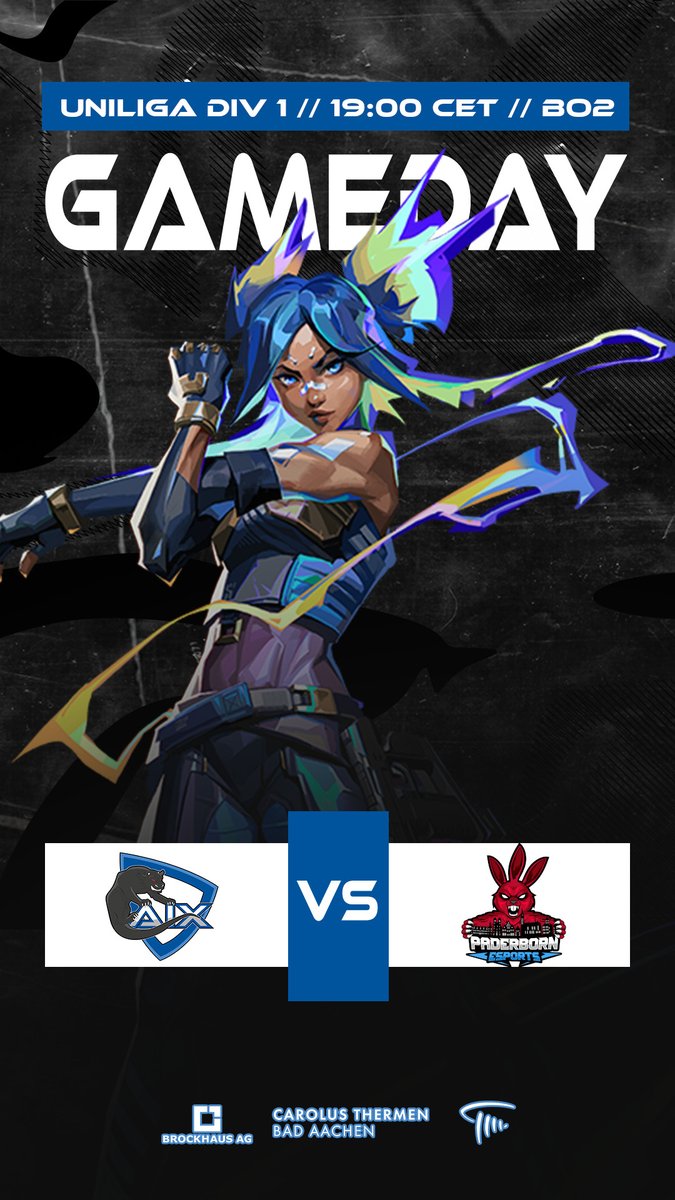 SONNTAG IST VALORANT TAG!
Heute geht es in der 1. Liga der <a href="/uniligaGG/">Uniliga</a> gegen <a href="/eSportPaderborn/">Paderborn E-Sports e.V.</a> ran. 
Schaut um 19 Uhr bei unserem eigenen Cast vorbei. ^^

🎥 twitch.tv/aixEsports
🎙️ theNerdShirtGuy &amp; py1k32
⏰ 19:00 CST