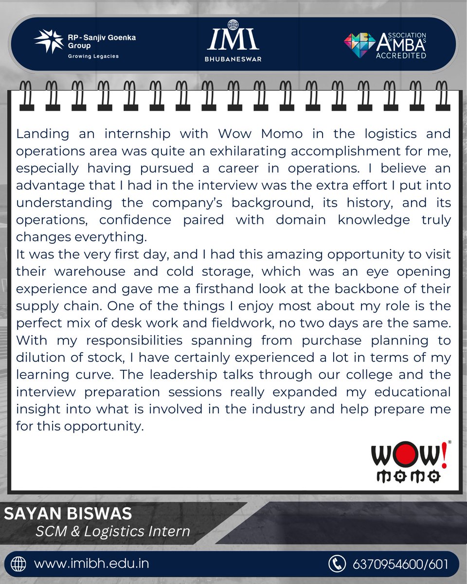 At IMI Bhubaneswar, internships are more than just industry exposure—they’re a stepping stone toward leadership and excellence.

#IMI #IMIB #IMIBhubaneswar #FutureForwardWithIMIB #SummerInternship #IndustryExperience #IndustryExposure #FutureLeaders #StudentTestimonial