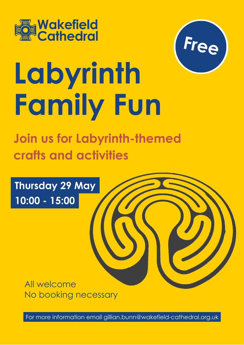 Gillian Bunn (@wfcathedraledu) on Twitter photo Looking for free family activities for half term? Drop in to <a href="/WakeCathedral/">Wakefield Cathedral</a> on Thursday May 29 between 10.00 and 15.00 for our Wakefield Cathedral Labyrinth themed Family Fun. Everyone welcome, no need to book. Looking for free family activities for half term? Drop in to <a href="/WakeCathedral/">Wakefield Cathedral</a> on Thursday May 29 between 10.00 and 15.00 for our Wakefield Cathedral Labyrinth themed Family Fun. Everyone welcome, no need to book.