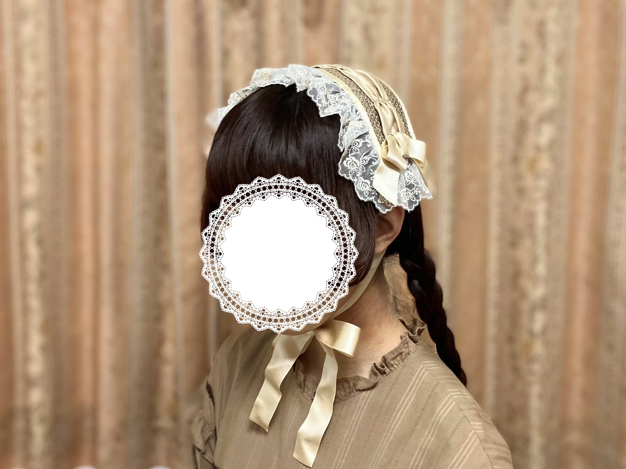 ハシゴリボン シャンタン ハーフボンネット ホワイト