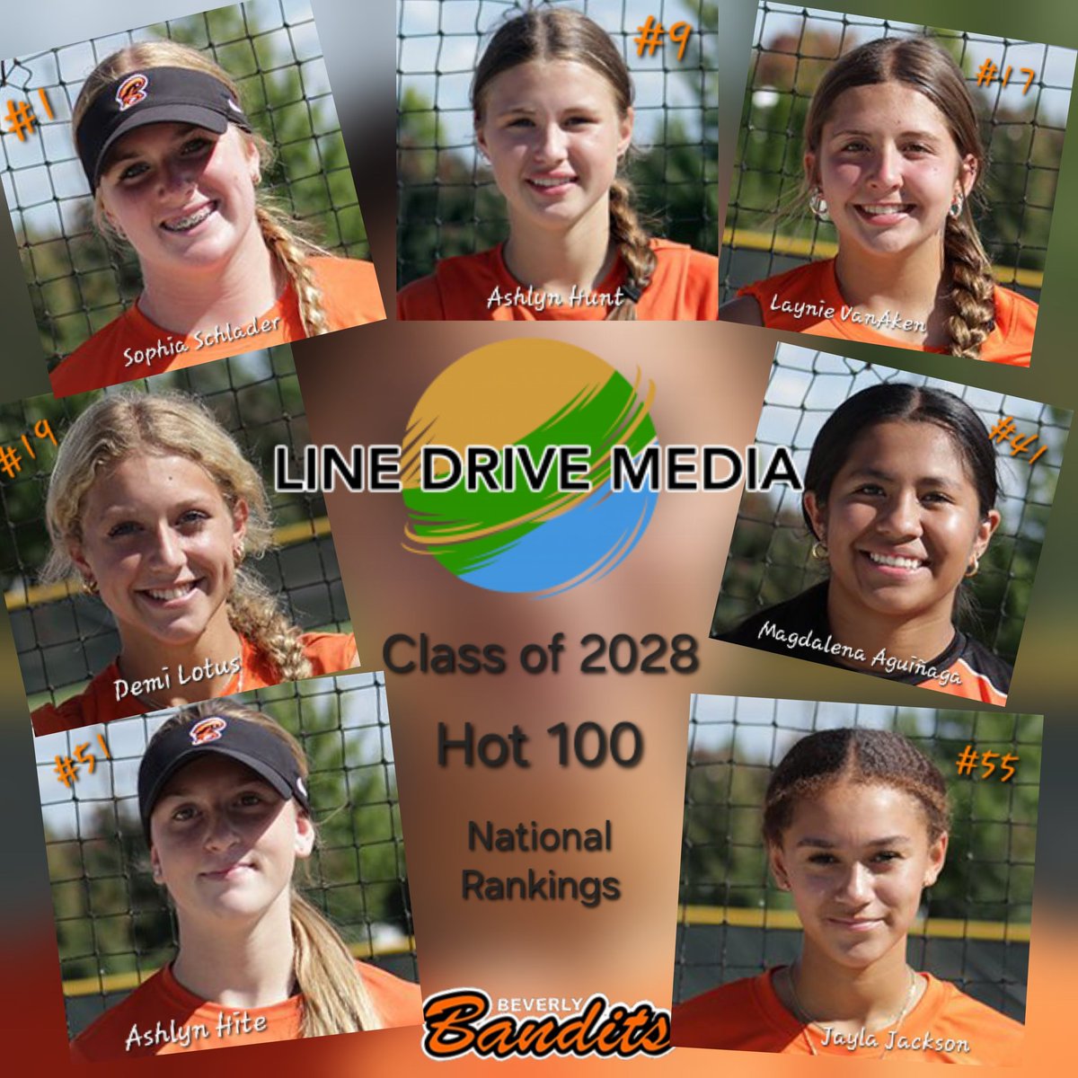 Jayla Jackson 2028 (@jaylajack20) on Twitter photo Shout out to my Bandit Sisters on being ranked in the Hot 100 for the Class of 2028 by Line Drive Media. You all are amazing. Can't wait to start our summer season.
Bandit Nation🖤🧡
<a href="/14u_Bandits/">Beverly Bandits 14u Premier</a> <a href="/LineDsoftball/">Line Drive Media</a> <a href="/kylehardin08/">Kyle Hardin</a> <a href="/TopPreps/">College Coach / College Scout / College Recruiter</a> <a href="/CoastRecruits/">Coast 2 Coast Recruits</a> <a href="/SophiaSchlader/">Sophia Schlader 2028</a> <a href="/AshlynHunt42/">Ashlyn Hunt</a> Shout out to my Bandit Sisters on being ranked in the Hot 100 for the Class of 2028 by Line Drive Media. You all are amazing. Can't wait to start our summer season.
Bandit Nation🖤🧡
<a href="/14u_Bandits/">Beverly Bandits 14u Premier</a> <a href="/LineDsoftball/">Line Drive Media</a> <a href="/kylehardin08/">Kyle Hardin</a> <a href="/TopPreps/">College Coach / College Scout / College Recruiter</a> <a href="/CoastRecruits/">Coast 2 Coast Recruits</a> <a href="/SophiaSchlader/">Sophia Schlader 2028</a> <a href="/AshlynHunt42/">Ashlyn Hunt</a>