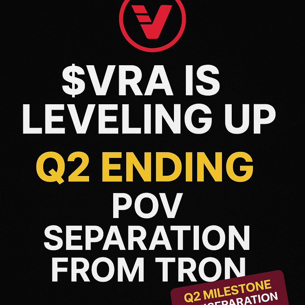 $VRA is leveling up.
As Q2 ends, Verasity is completing a major roadmap milestone:
PoV separation from Tron — unlocking full independence, control, and scalability.

This is a turning point for Verasity’s ecosystem.
Next stop: mass adoption.

#VRA #Verasity #PoV #crypto
