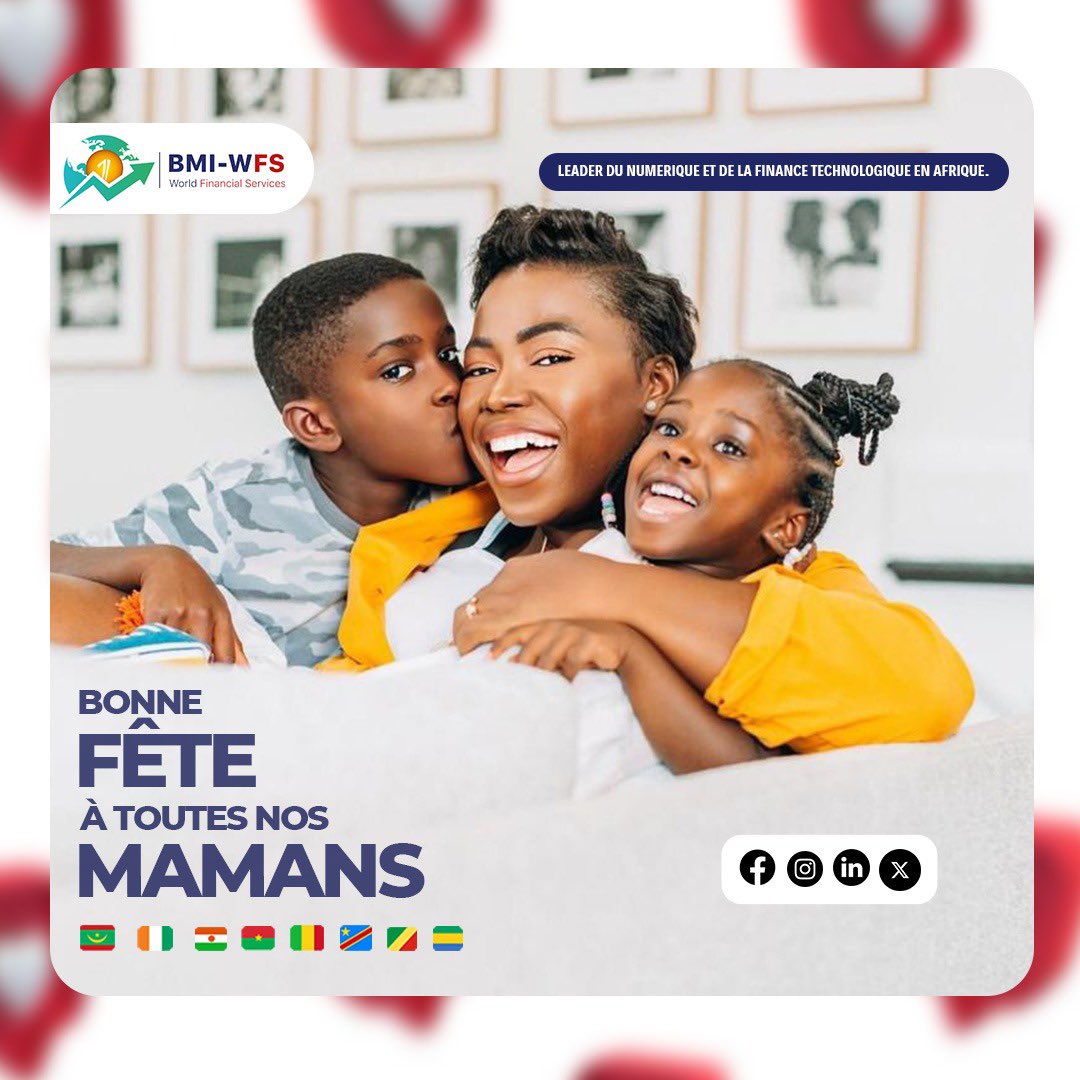 Elles sont amour, courage, inspiration.
Elles portent le monde avec tendresse et détermination.
Aujourd’hui, nous leur rendons hommage.
Bonne fête à toutes nos mamans, piliers de nos vies.
#FêteDesMères #MamansExceptionnelles #BMIWFS #AfriqueDigitale #ForceFéminine