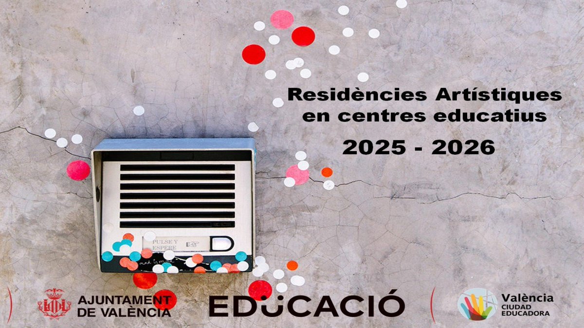 🔛 Premis de residències artístiques per al curs escolar 2025-2026.

Últims dies ‼️

▶️ 3.000€ per al desenvolupament de projectes de creació contemporània a 11 centres educatius de #València

🗓️ Fins al 26/06

🔗 lc.cx/uLH0Ld