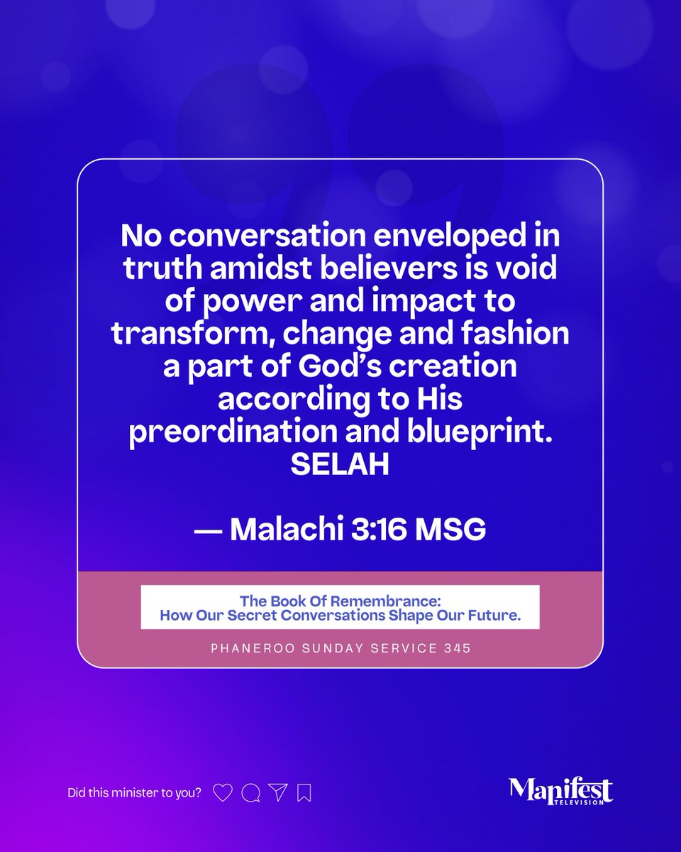 The Book of Remembrance | How Our Secret Conversations Shape our Future 📺 
 
— Watch the replay of today’s #PhanerooSundayService, on Manifest TV TONIGHT 7pm EAT.