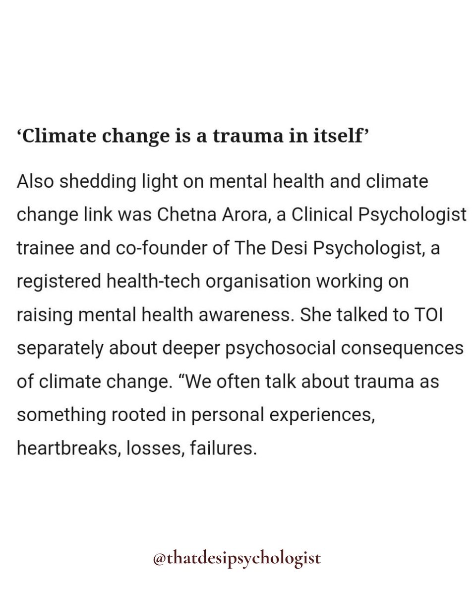 We got featured in TOI’s article: “From Eco-Anxiety to Emotional Fatigue: How Climate Change is Affecting Mental Health.”

The climate crisis is also a mental health crisis. It brings anxiety, helplessness &amp; fatigue. These conversations are long overdue. How has it affect you ?