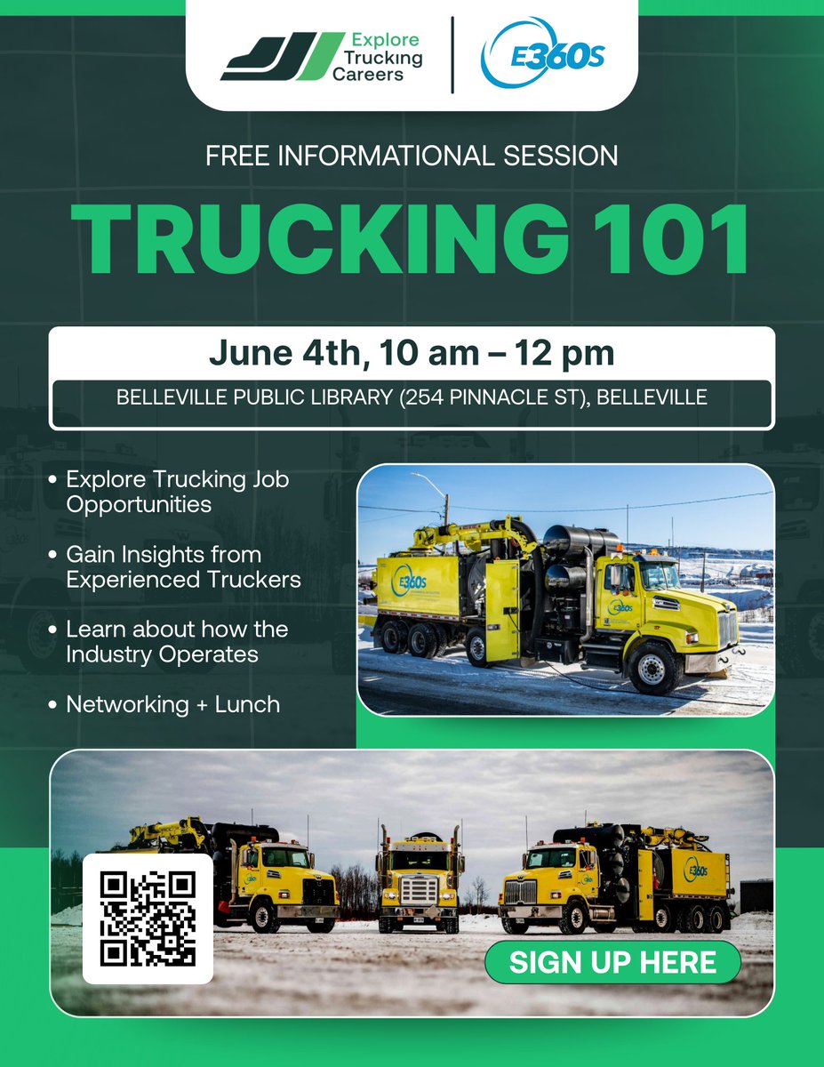 We’re excited to announce that our Trucking 101 initiative is expanding beyond the Greater Toronto Area this summer—starting with our first stop in Belleville, in collaboration with Environmental 360 Solutions! 🚛

🔗 Register now: lu.ma/d338tqs8
#ExploreTruckingCareers
