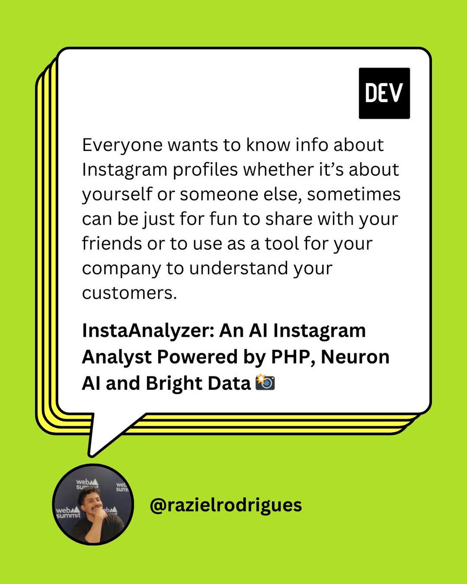 ThePracticalDev's tweet image. Check out  InstaAnalyzer – a slick AI Instagram analyst built with PHP and Neuron AI. Submitted for the Bright Data Real-Time AI Agents Challenge ending today! 💡 
#BrightDataChallenge #Webdevelopers #api

Full post: dev.to/razielrodrigue…