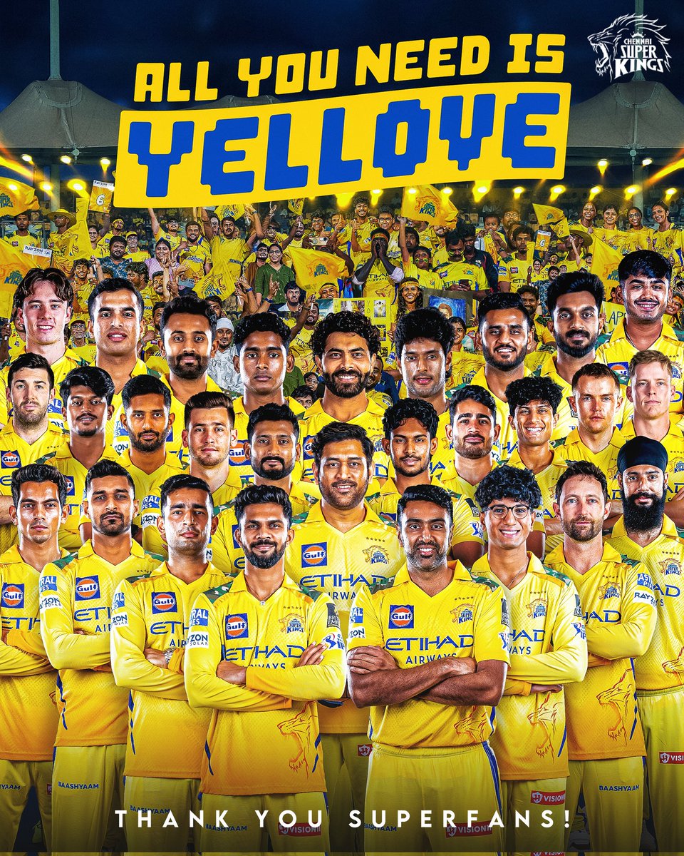 The road ends here for us this season. But your yellove is forever. 🥹💛
Thank you Superfans for walking this journey with us through every cheer, every roar, every heartbreak.
We'll come back stronger next year. Until then, #WhistlePodu 💛🦁

#AllYouNeedIsYellove
