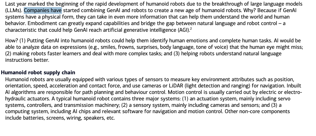 CDemanincor's tweet photo. Bank of America confirmed A full-blown digital-physical transformation is underway. We're witnessing the birth of embodied intelligence — AI that can learn from the physical world the way a child does. Imagine robots that aren’t pre-programmed but taught through trial and error, adapting in real-time through interaction, not just code. That’s not sci-fi anymore — that’s what’s being built right now.

The report highlights that humanoid robots, powered by generative AI, will understand human emotions, navigate real-world complexity, and perform jobs from caregiving to construction — all with conversational and situational awareness. 

This isn't just automation. It’s autonomy. It’s the fifth industrial revolution, and it's happening in front of us.