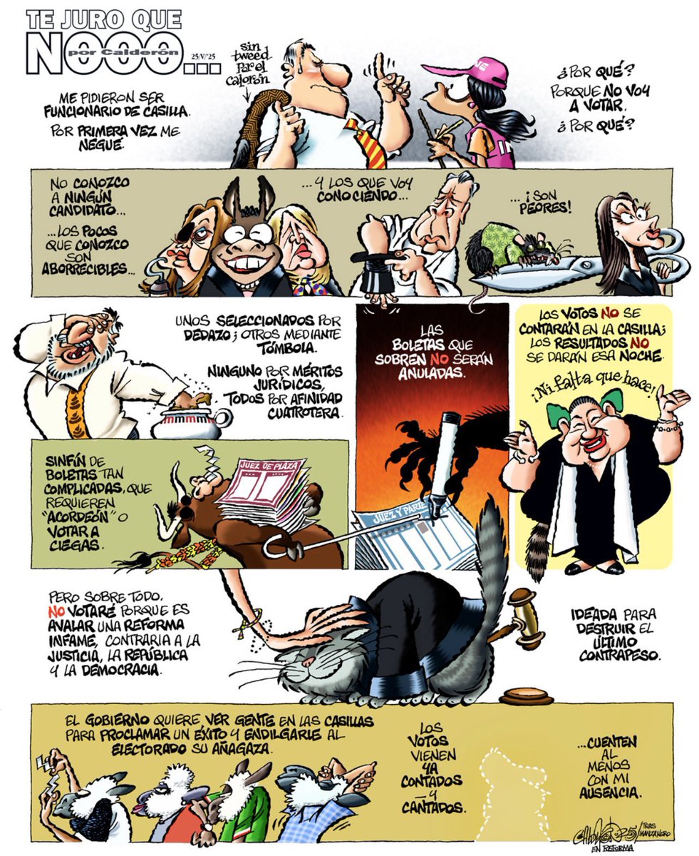 Fernando Belaunzarán (@ferbelaunzaran) on Twitter photo Solo me resta ponerme de pie y aplaudir el cartón/editorial de <a href="/CartonCalderon/">PacoCalderónCartones🇲🇽❤️🇺🇦❤️🇮🇱</a>, enorme síntesis de la elección judicial:
Te juro que NOOO…
👏👏👏👏👏👏🎩 Solo me resta ponerme de pie y aplaudir el cartón/editorial de <a href="/CartonCalderon/">PacoCalderónCartones🇲🇽❤️🇺🇦❤️🇮🇱</a>, enorme síntesis de la elección judicial:
Te juro que NOOO…
👏👏👏👏👏👏🎩