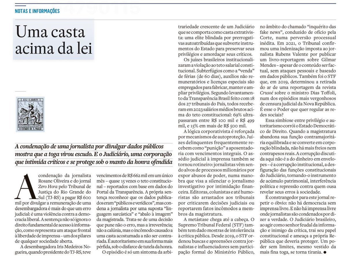 Ótimo editorial do Estado de São Paulo, para quem não pode ler.

Folha de São Paulo também fez hoje um bom editorial.

Os limites de abuso, de abuso com o dinheiro público e de abuso do poder, só terão um fim quando mais a sociedade tiver coragem de indignação e de ação.