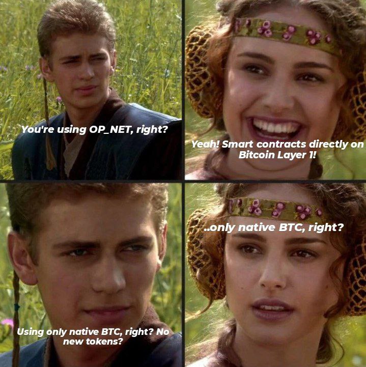 DestyoneFa10735's tweet photo. Itβs a light jab at the Bitcoin maximalist mindset. While OP_NET brings exciting smart contract features to Bitcoinβs base layer, it does so by introducing token standards and mechanics that look a lot like Ethereum. @opnetbtc @KaitoAI
#OP_NET_MEME https://t.co/dypKxQ5DHe