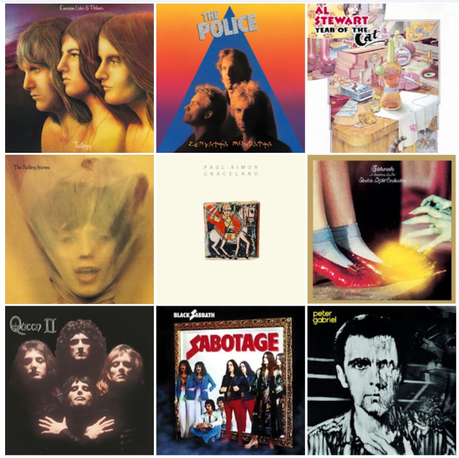 which TWO of these albums do you like most?
🎸🎹🎤🥁🎷🎶 #ELP #ThePolice #AlStewart #TheRollingStones #PaulSimon #ELO #Queen #BlackSabbath #PeterGabriel