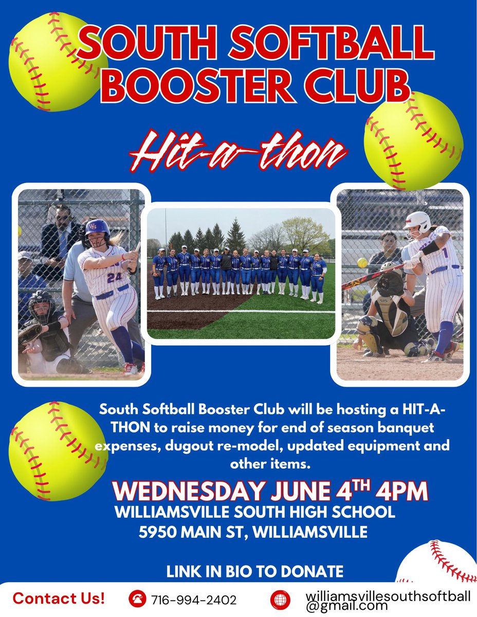 South Softball Boosters hosting a HIT-A-THON fundraiser.  Consider donating to a great program!!! Link to donate anython.com/williamsville-…

#justshowup