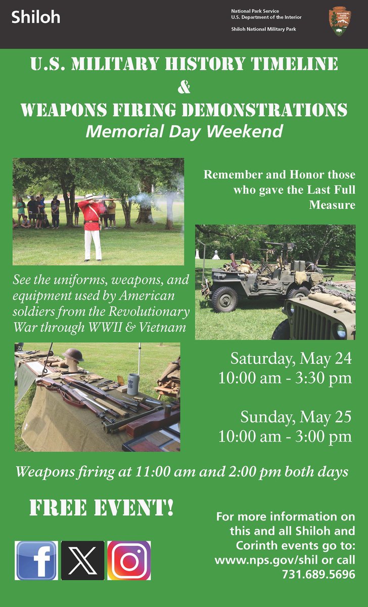 Shiloh NMP (@shilohnps) on Twitter photo Our Military History Timeline will be open in the visitor center from 10 am - 3 pm today. Firing demos at 11 am and 2 pm weather depending. #FindYourPark #MemorialDayWeekend <a href="/southeasttouris/">Southeast Tourism</a> <a href="/hardincountytn/">Tour Hardin County</a> <a href="/meetmcnairy/">McNairy Tourism</a> <a href="/visitcorinth/">Visit Corinth</a> <a href="/SwTenn/">VisitSWTenn</a> Our Military History Timeline will be open in the visitor center from 10 am - 3 pm today. Firing demos at 11 am and 2 pm weather depending. #FindYourPark #MemorialDayWeekend <a href="/southeasttouris/">Southeast Tourism</a> <a href="/hardincountytn/">Tour Hardin County</a> <a href="/meetmcnairy/">McNairy Tourism</a> <a href="/visitcorinth/">Visit Corinth</a> <a href="/SwTenn/">VisitSWTenn</a>